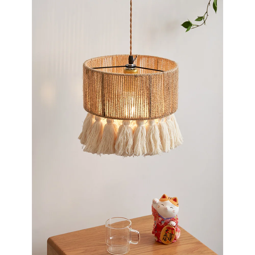 

Винтажная люстра в богемном стиле из пеньковой веревки с кисточками, прикроватный столик для спальни, столовой, кухни, подвесной светильник для бара, балкона, Подвесная лампа