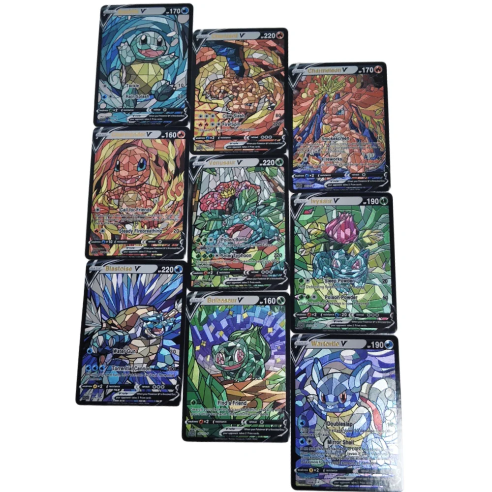 

9Pcs/Set Pokemon Church Style Series Coarse Flash Gilding Self Made Anime Game Characters Card Charmander Diy Collect Cardstoy