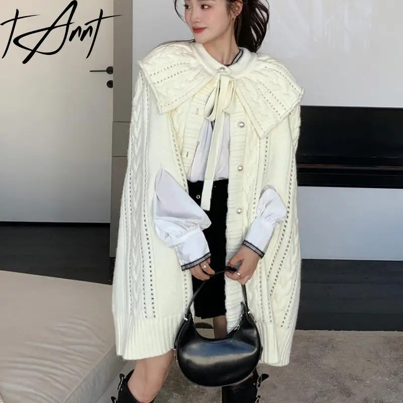 

Tannt Women Sweater Black White Long Cardigan Sweater Vintage Fashion Loose Casual Knitting Sweater Women 2023 New