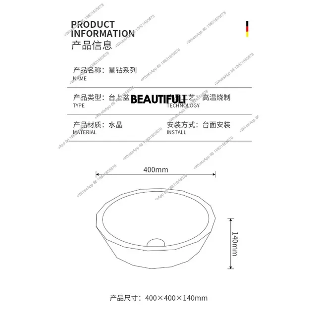 อ่างล้างหน้าคริสตัลสไตล์มินิมอลหรูหราแบบเรียบง่าย สำหรับห้องน้ำในบ้าน โรงแรม ทำจากแก้วใส 5