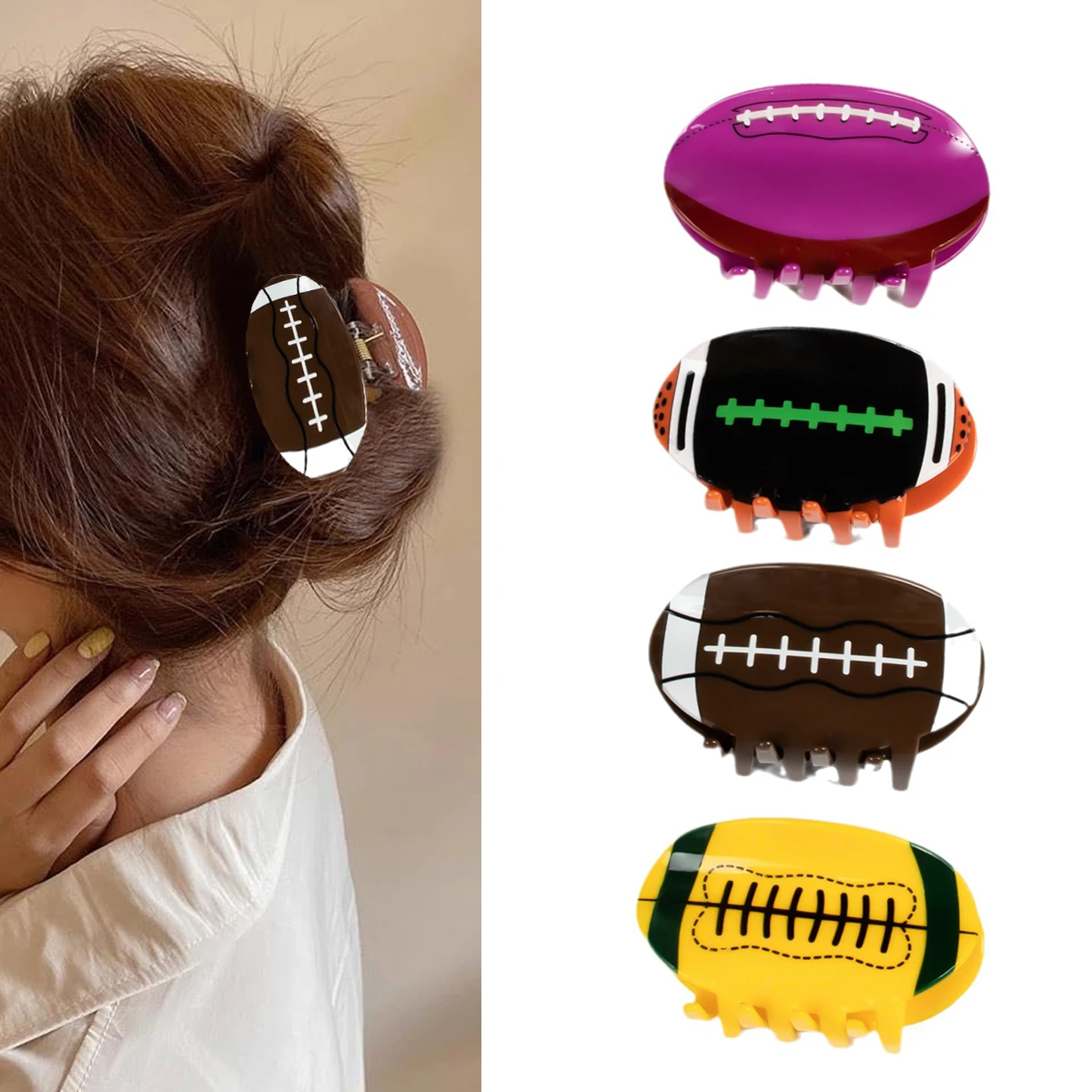 

Creativity Rugby Hair Claw Hair for Women ,Creative Basketball Rugby Football Hair Clips, Cute Non-Slip Sports Hair Barrettes