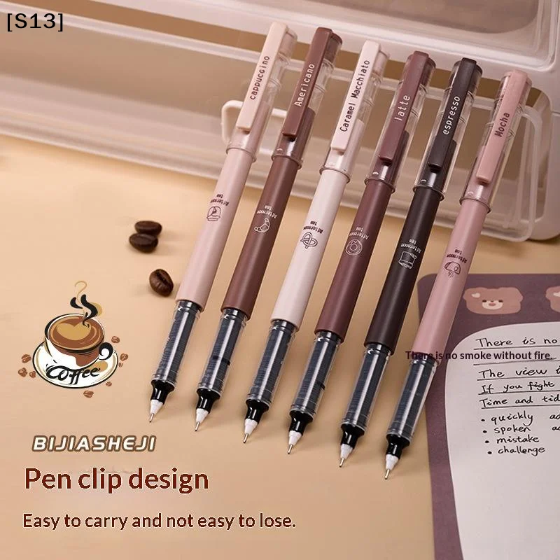 6Pcs 안티 스머징 소프트 펜 커피 테마 액체 속건성 젤 펜, 메모 작성, 페인팅 및 사무용품에 적합[Q]