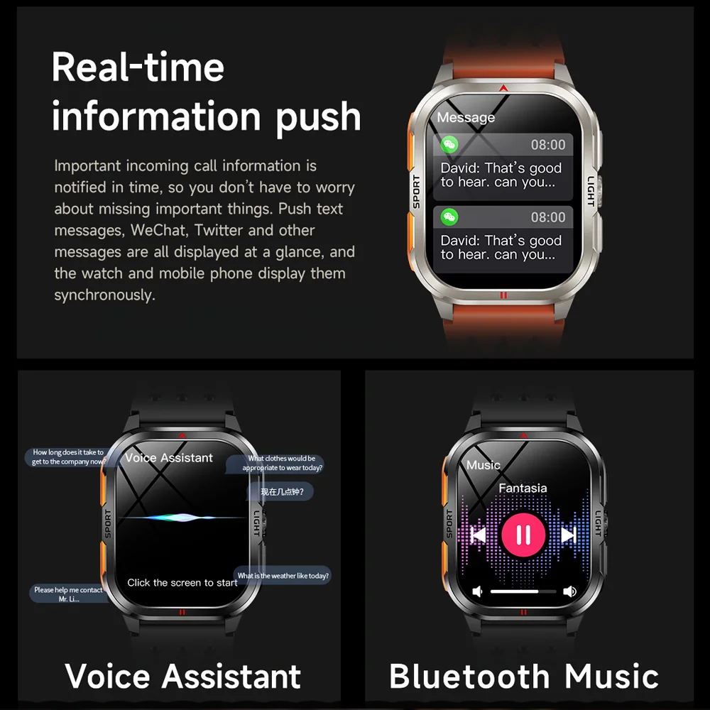 2025 New Smart Watch Men 2.01"HD Screen 3ATM Waterproof Flashlight Health Monitor 400mAh Battery Sport Bluetooth Call Smartwatch 3