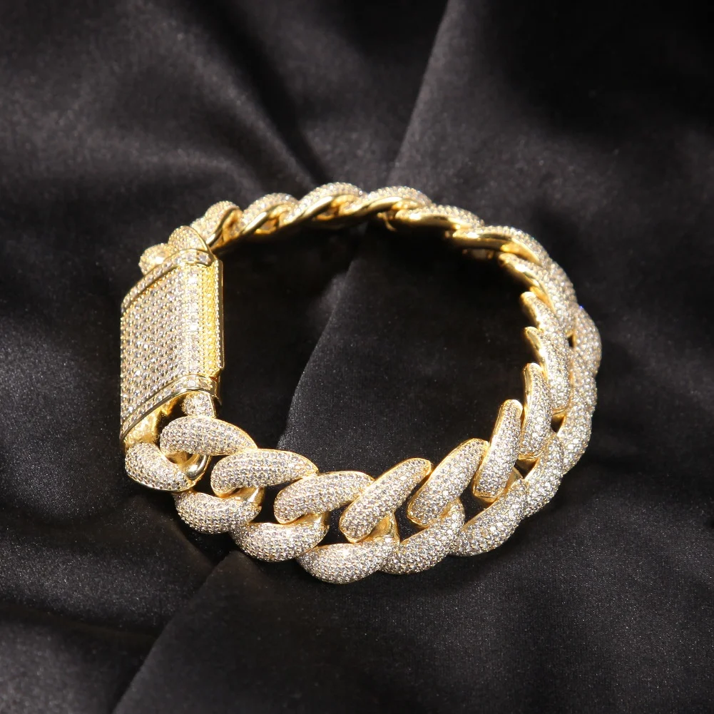 Hip Hop 18mm Full 3d Diamond Bracelet Personalized Rap Miami Cuban Bracelet Men