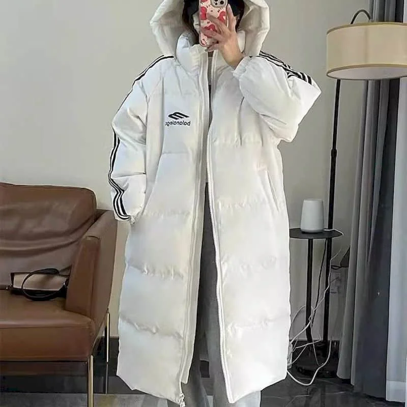 

Thickened Jackets for Women Oversized Stand Collar and Hooded Quilted Coats Loose Casual Vintage Stripe High Street Snow Clothes