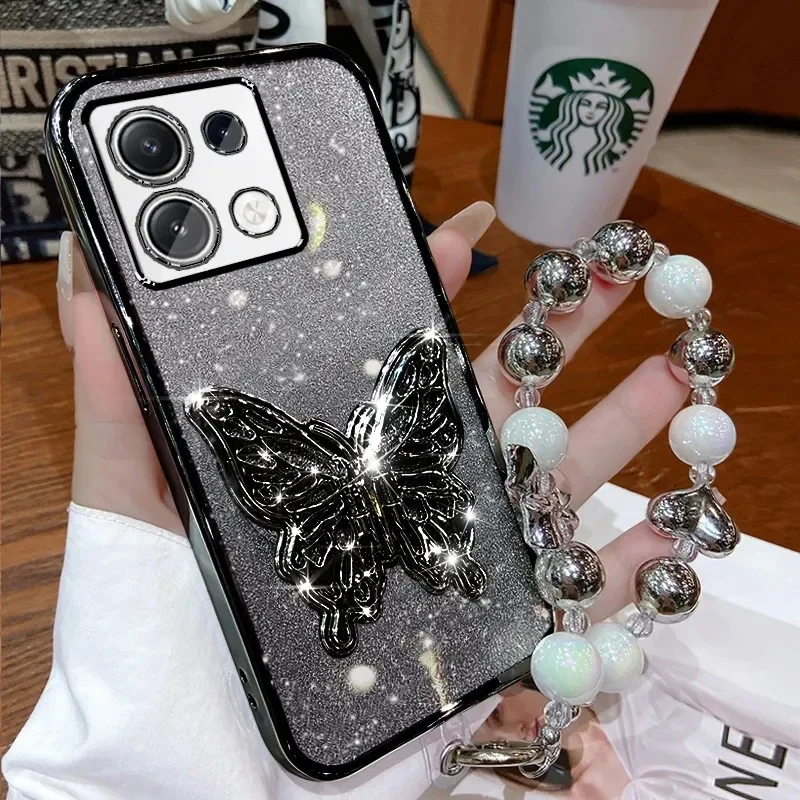 3D Butterfly Glitter Phone Holder Bead Bracelet Case