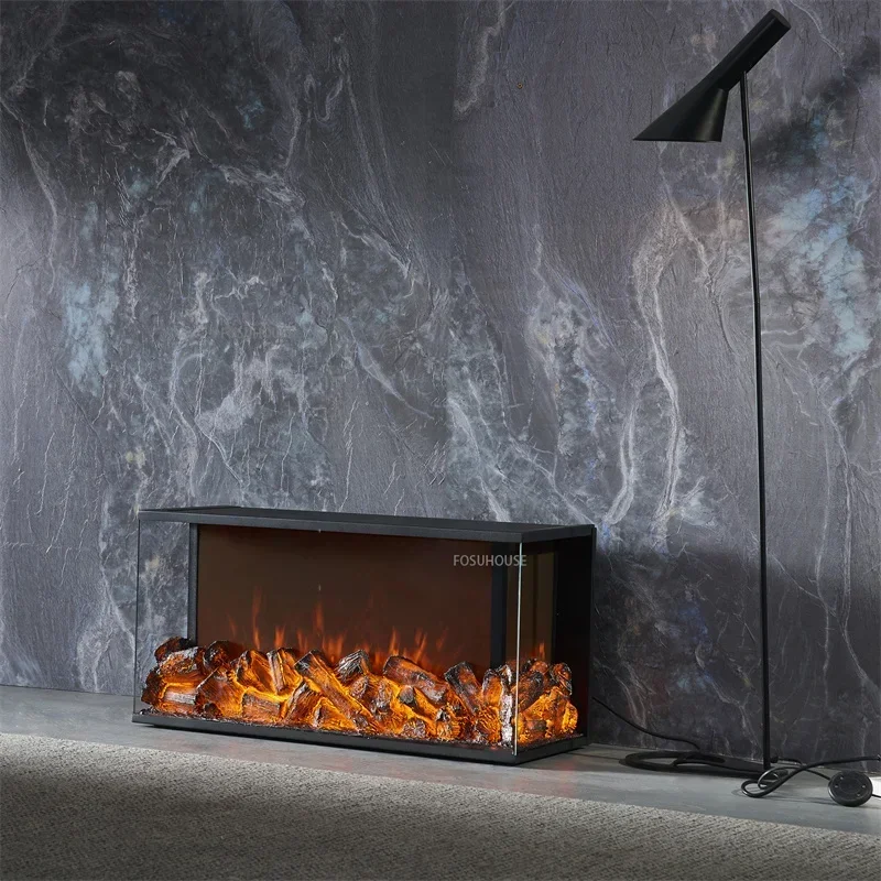 Three-sided Fire-viewing Fireplace Core Simulation Flame Decorative Fireplace Embedded Home living room TV stand background wall