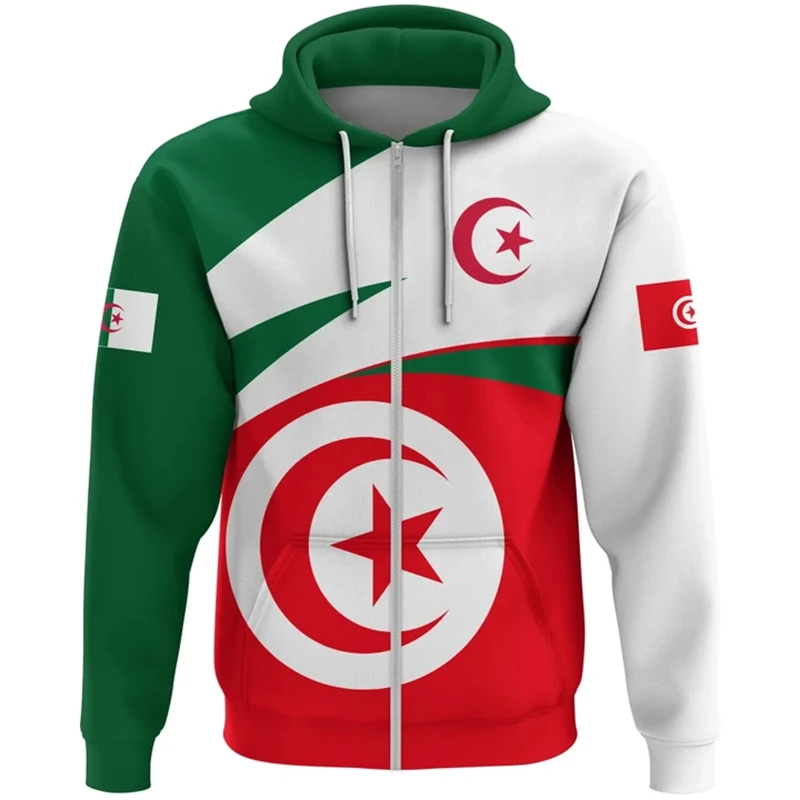 thumbnail image 1 of Sudadera con capucha y estampado de mapa de la bandera de Túnez 2024, nueva moda, sudaderas con capucha y cremallera con estampado 3D nacional tunecino, ropa para hombre, jerséis, 1 of 4