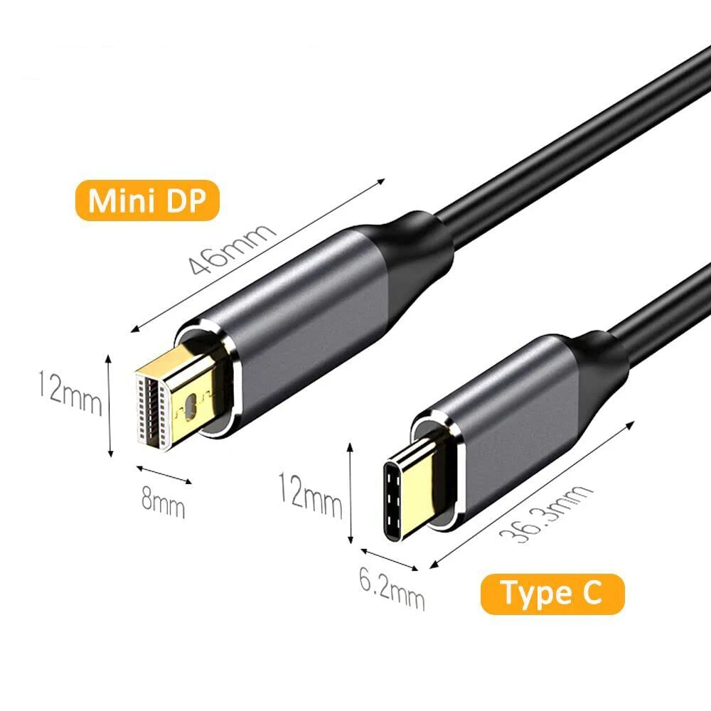 Кабель USB C Thunderbolt3 для Mini DisplayPort 4K @ 60 Гц, совместимый с кабелем Type-C Macbook Surface Pro, ПК и мини-монитором DP (art.: 3920c22d60aeb) - 3920c22d60aeb