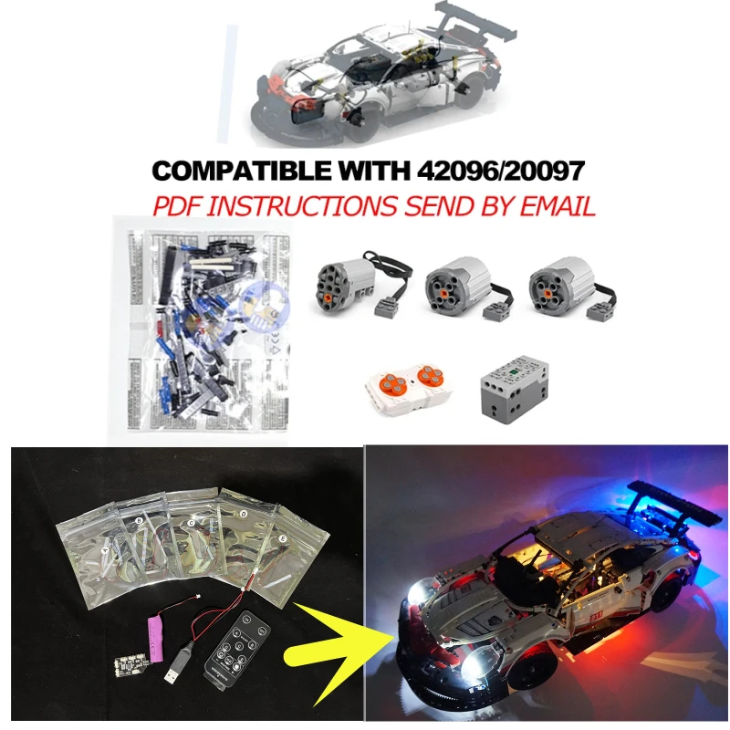 

Car Colour Change External Part Car Body RC Motor Accessories LED Light For Compatible With LEGO 42096 20097 Building Blocks