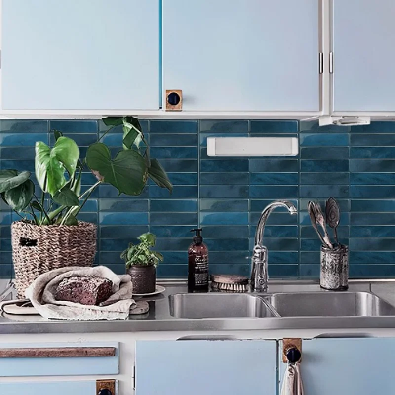 1/2/8 Sheets 3D Wall Sticker Self-adhesive Green Mosaic Peel Stick Wall Panel Backsplash for Kitchen Waterproof Tile Stickers wall stickers,self adhesive stickers,kitchen wall sticker,decorative tile stickers