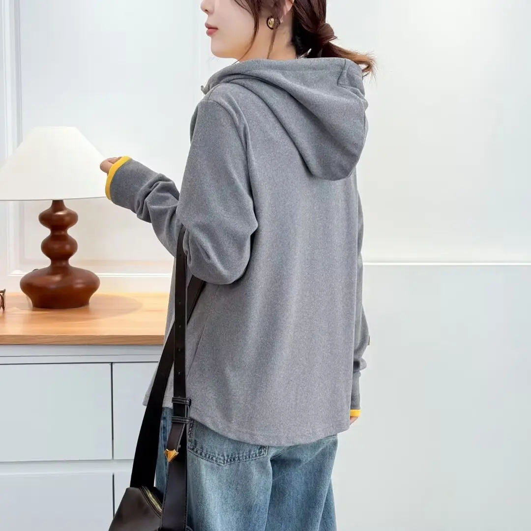 XXXXL Fashion Plus Size Women's Hoodies 2025 Antumn Winter color-blocked Zipper half-open Hooded long-sleeved Sweatshirt 2583