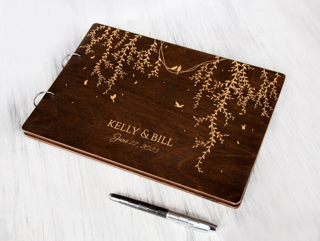 Wedding Guestbook-Personalized Wedding Album-Engraved Wooden Guest Book Ceremony Book to Sign In Couple Gift wedding guest book