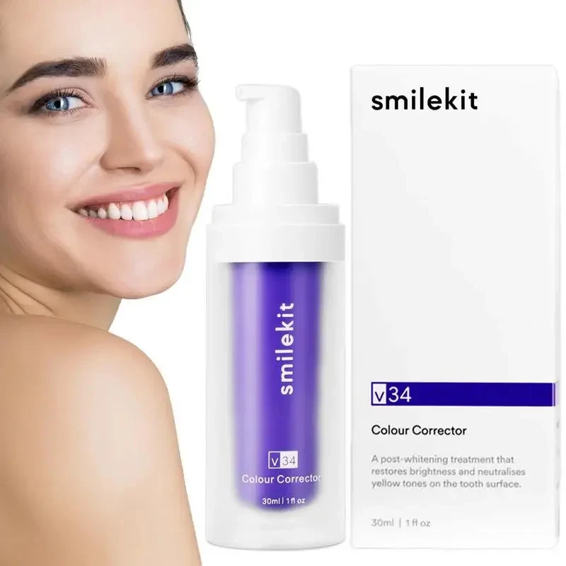 Tooth Powder V34 Smile Kit Purple Whitening Toothpaste Remove Stains Reduce Yellowing Care For Teeth Gums Fresh Breath Brightening Teeth 30ml