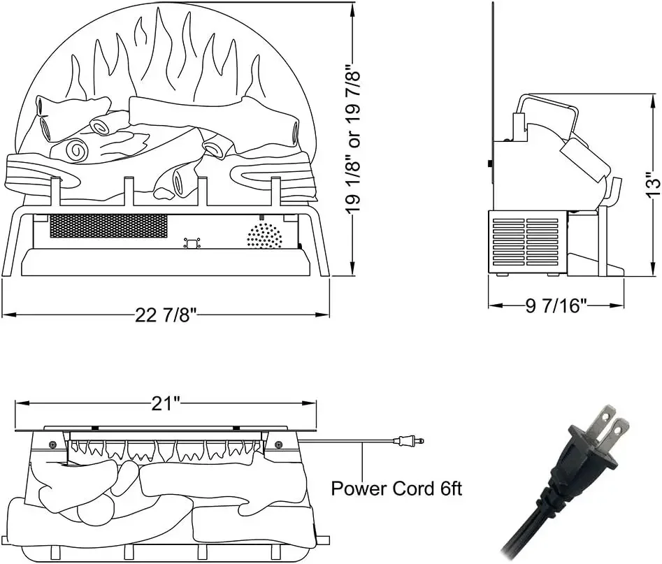 23" W Free Standing Electric Fireplace Log Set , Fireplace Insert, Heater 750W/1500W, Crackling Sound, Remote Control 2