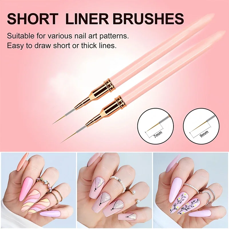 7/9/11/15/25MM Nail Liner Brush Set UV Gel Nail Brushes Kits 5pcs French Stripe Line Painting Drawing Flower Pen Manicure Tools 3