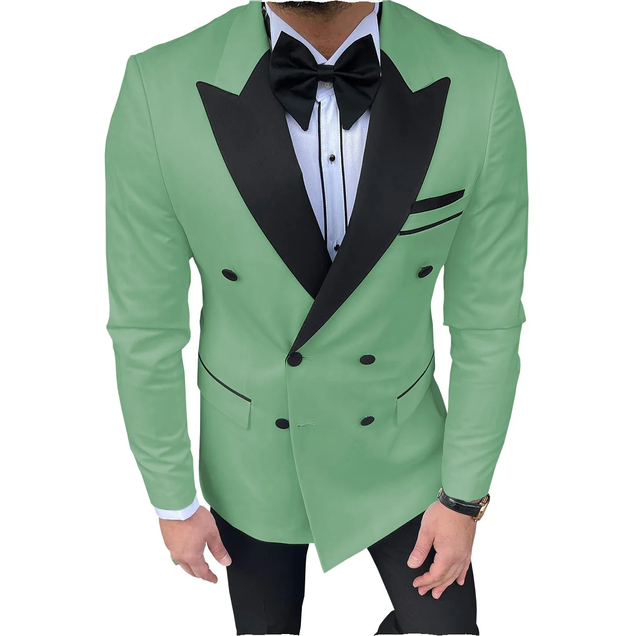 Formal White Men Suits Regular Fit 2 Piece Tuxedos Peak Lapel Double Breasted Blazer+Pants for Prom Business