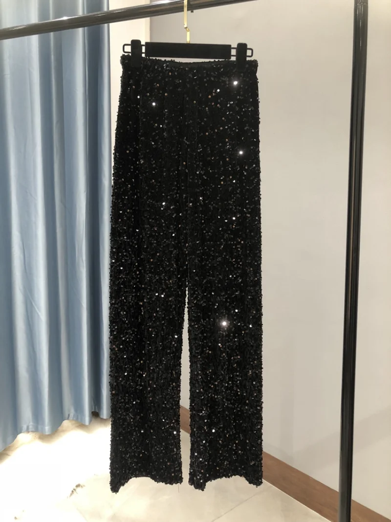 The New Women's Fashion Trendy Sparkling Gold Pants Relaxation of Tall Waist Wide-legged Pants Women's South Korean Style 2023