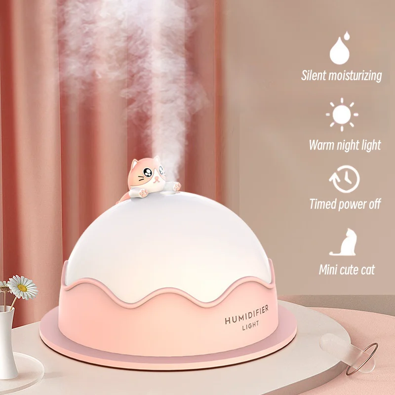 

Cute Cat Air Humidifier Ultrasonic Cool Water Aroma Diffuser for Home Bedroom with Warm Night Light, USB Mute Humidifier, 250ml