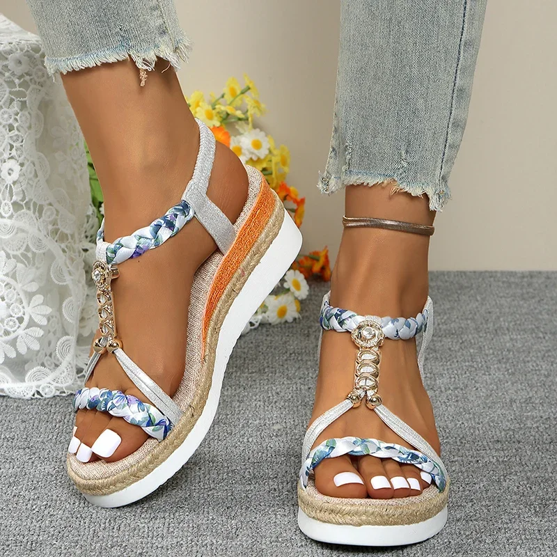 456602-d1fd75.jpg Fashion T-Strap Platform Sandals for Women New Mix Color Elastic Band Wedge Sandals Woman Summer Daily Open Toe Sandalias Female - Image 1