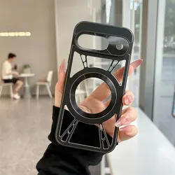 Magnetic Luxury Metal Case with Heat Dissipation and Rotating Stand - Shockproof Design - Google Pixel 9a (Black With Magnetic)
