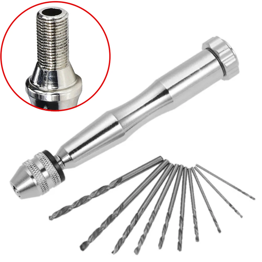 

1set Hand Drill With Keyless Chuck+10Pcs 0.3-3.5mm Metal Drill Bits For PCB Crafts Jewelry Watch Making Drilling Hand Twist Dril