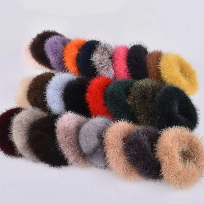 

Hair Band 100% Real Genuine Mink Hair Rope Scrunchie Rope Ponytail Tail Stripe Wrist Band Vintage Elastic Headdress Hair Band