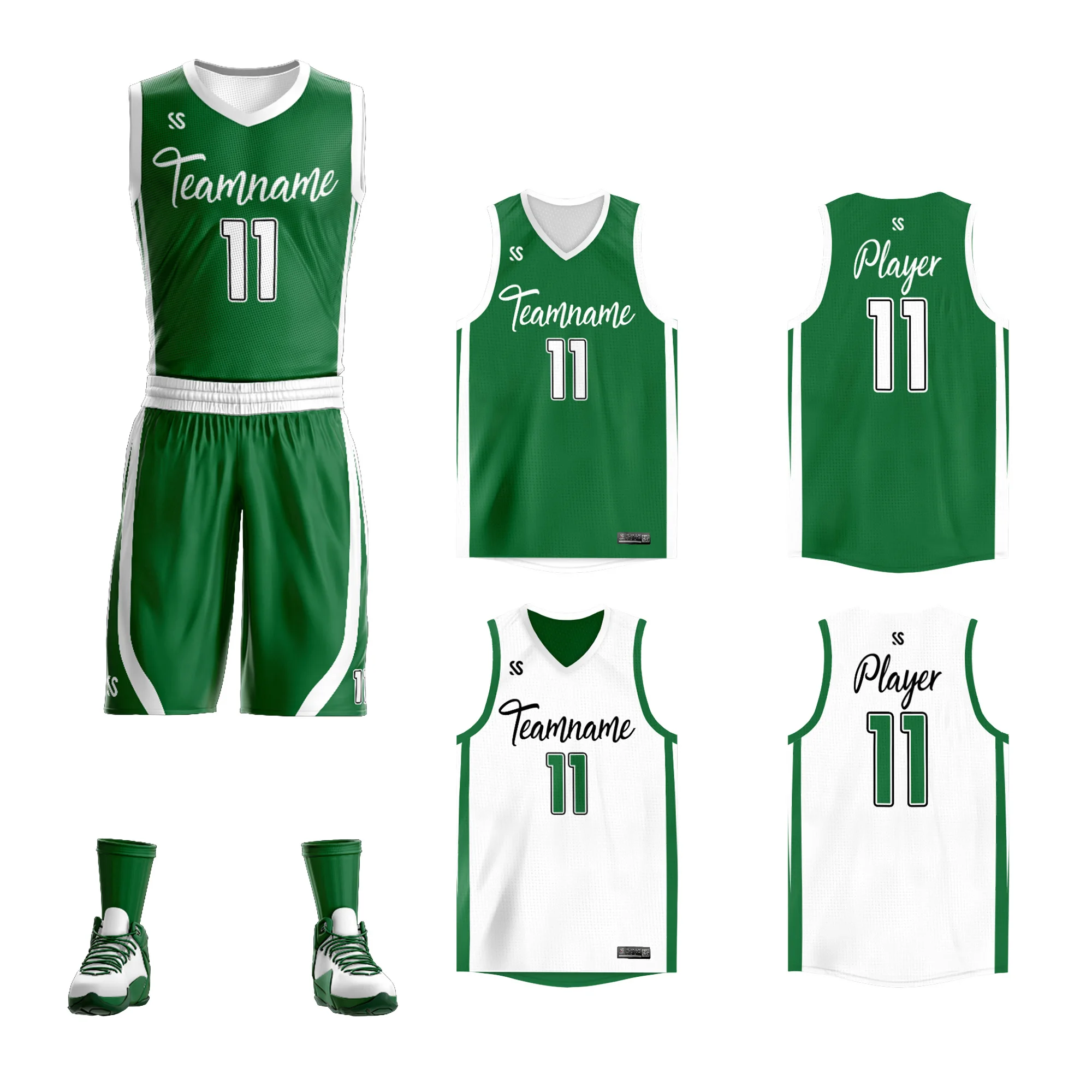 Reversible Basketball Jersey Uniform Personalized Printed Double Sided Basketball Shirt Men's Tank Top with Shorts Set