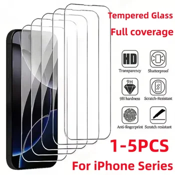 1-5Pcs HD Tempered Glass Screen Protector For iPhone 11 12 13 14 15 16 17 Pro Max 14 15 16 Plus 16 Air Glass Anti-Scratch Film 1