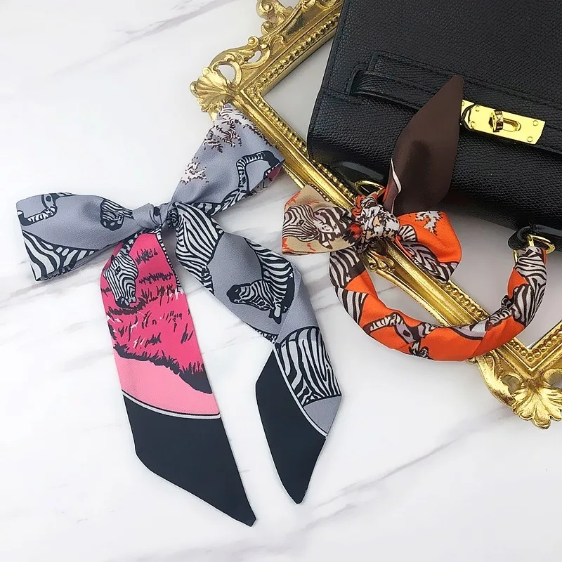 South Korea's Four Seasons Versatile Zebra Fine Horse Women's Twill Ribbon Scarf Travel Bag Handle Ribbon Hair Band Small Scarf 6