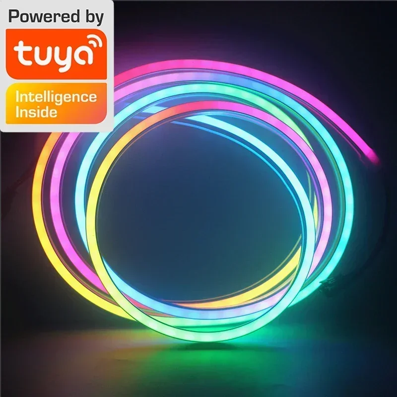 TUYA Neon LED Strip Lights 12-24V 84LEDs/M WIFI Neon Rope Light with Music Sync RGBIC Dreamcolor Chasing Strip Tape for Room