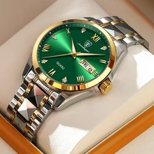 

2022 New Top Brand Luxury Fashion Green Dial Watch Men Waterproof Luminous Week Date Clock Sport Watches Mens Quartz Wristwatch