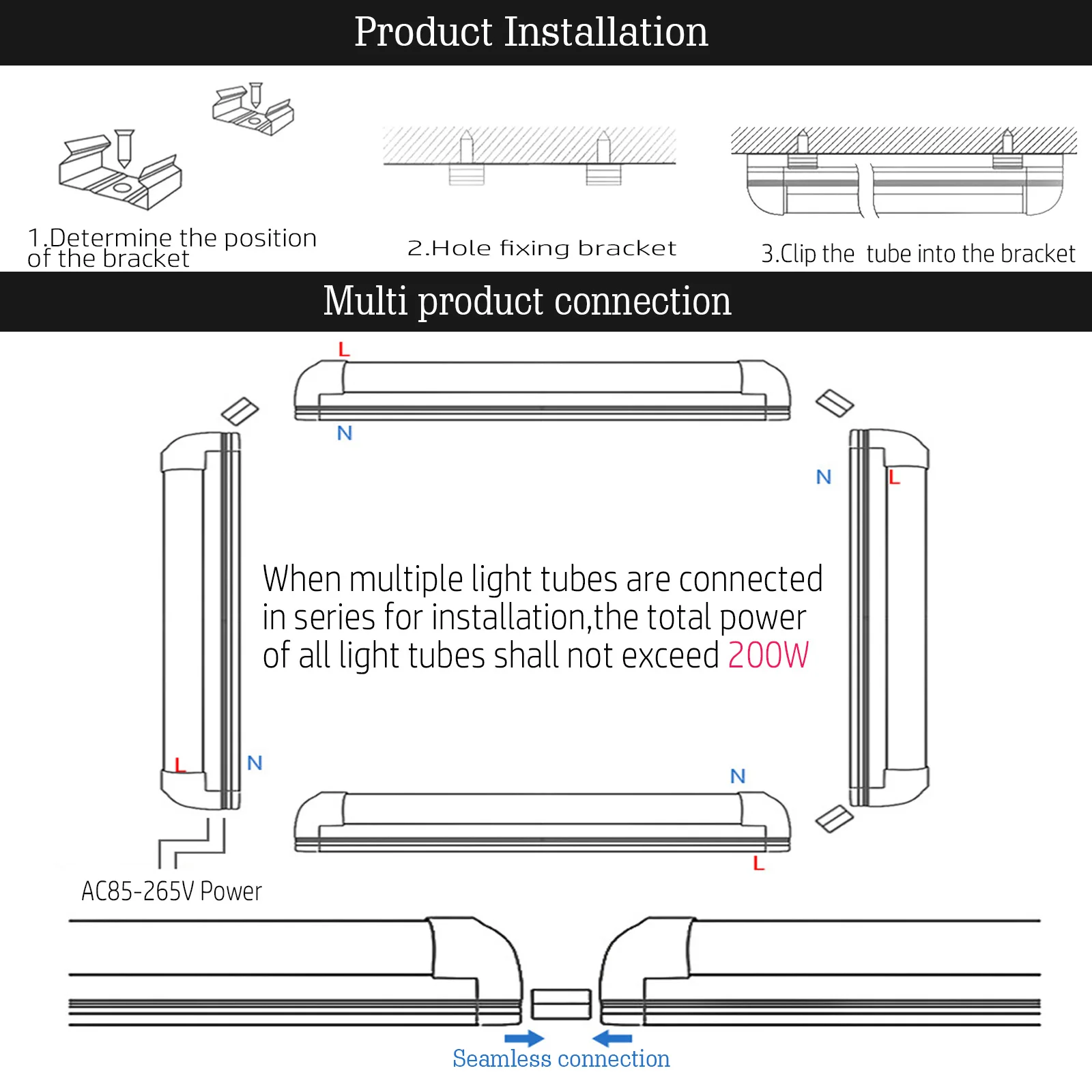 10개 LED 튜브 조명 2피트 20W 1800LM - 이중 V자형 천장 조명, T8 깜박임 없는 높은 PF, 가정/사무실용 에너지 절약