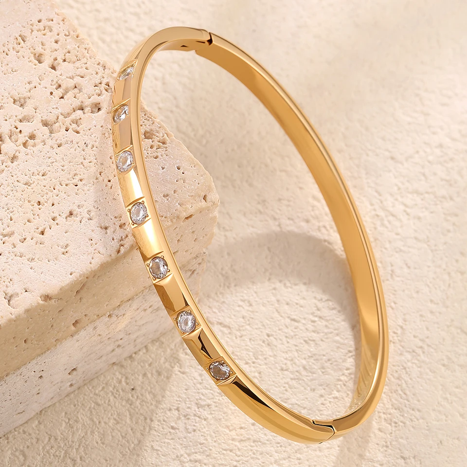 Yupsk 1/3pcs Gold Color Stainless Steel Bracelet Set for Women Shiny Geometric Green Zircon Bangle Stacked Jewelry Gifts 5