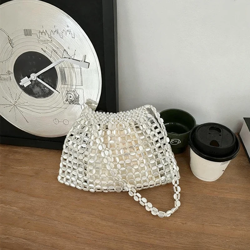 Women Summer Woven Hand Bag Luxury Design Hollow-out Silver Hand Woven Single Shoulder Underarm Bag