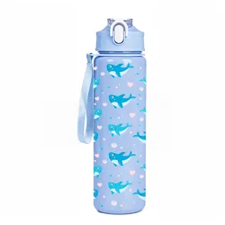 Cute Whale Pattern Leakproof Flip Top Portable Plastic Water Bottle with Lanyard - 750ml (F)