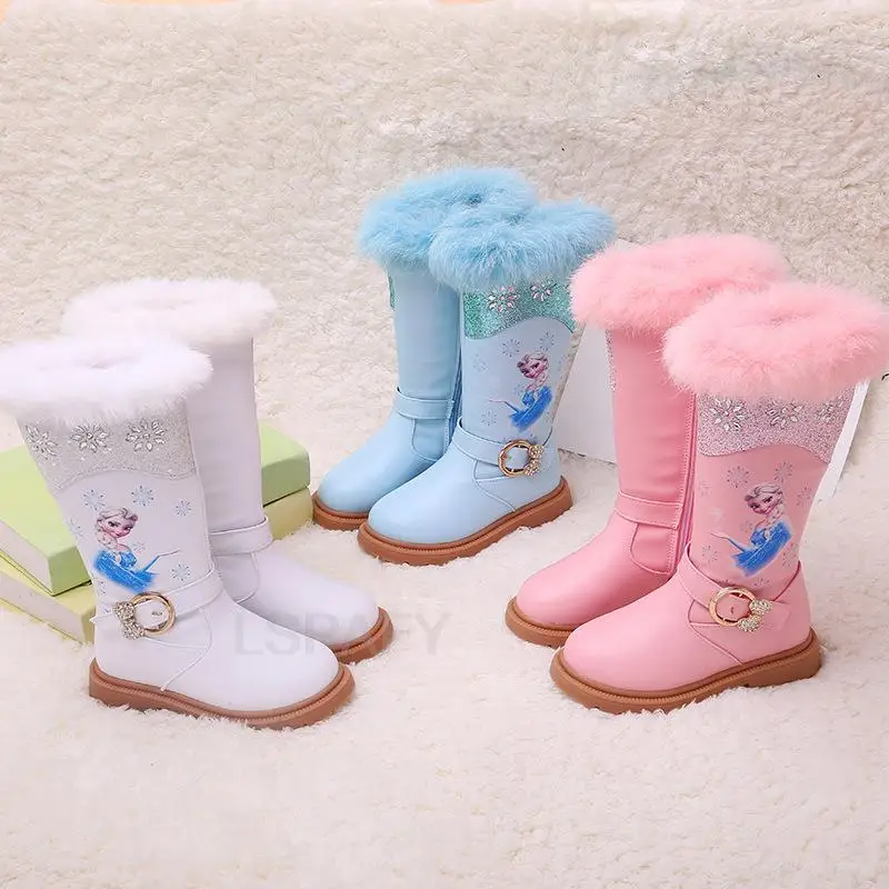 New Winter Girls Boots Disney Frozen Princess Elsa Baby High Boots Pink