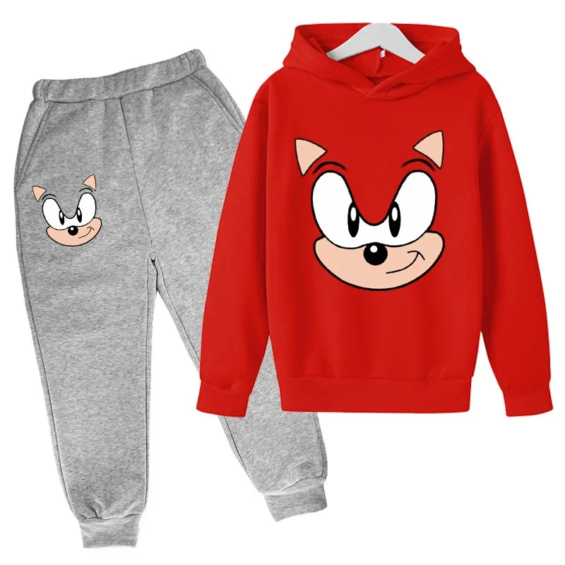 thumbnail image 1 of Conjuntos de ropa para bebés y niñas de Sonic, sudaderas con capucha y pantalones de Sonic, conjunto de 2 piezas, traje de cumpleaños de 4 a 14 años, chándales para niños, 1 of 4