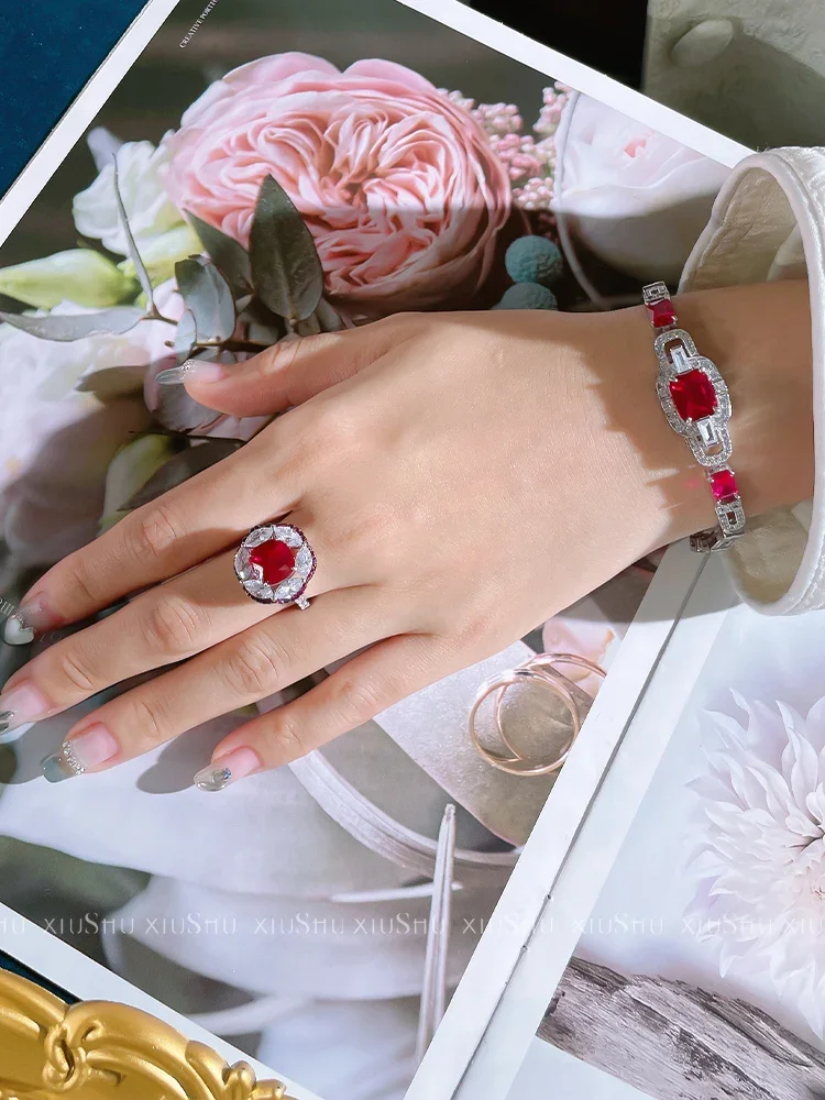 New artificial Caibao high carbon diamond 925 silver bracelet with versatile and niche design for engagement jewelry for women