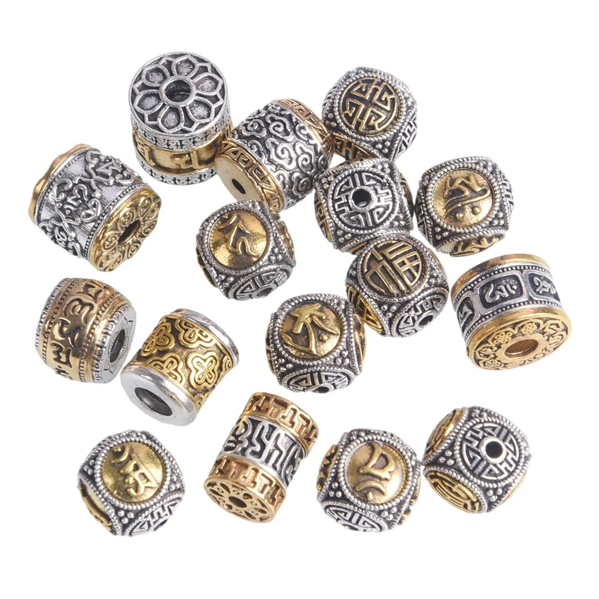 5pcs Round Cylinder Nepalese Buddhist Tibetan Silver/Gold Color Metal Loose Beads For Jewelry Making DIY Bracelet 50pcs tibetan silver color metal alloy loose spacer beads lot for earring necklace bracelet jewelry making findings diy crafts