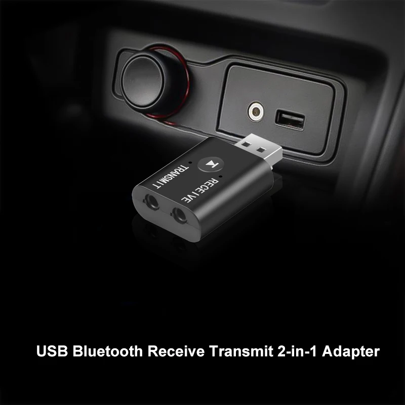 2 IN 1 Wireless Audio Receiver Transmitter Bluetooth 5.0 Audio Adapter Dual Function USB Dongle For Car Speaker Headphones