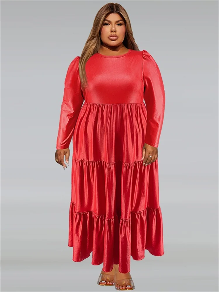 Wmstar Women PU Dress Long Sleeve Fashion Stresswear Draped Sexy Bodycon Fall Maxi Dresses Club Outfits Dropshipping XL-5XL