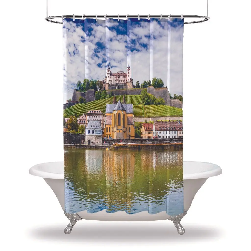 Landmark Printed Showers Curtain / Waterproof Button Hole Shower Drapes