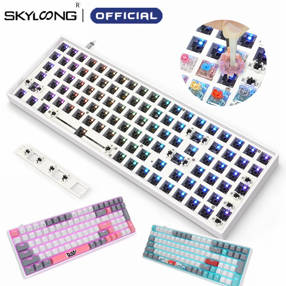 

Комплект клавиатуры механической игровой SKYLOONG GK96 GK96XS Lite, прокладка под заказ, беспроводные переключатели Bluetooth RGB с функцией горячей замены, программируемая печатная плата