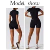 Zipper Gym Jumpsuit Short Women Yoga Sets Sports Bodysuit Female Yoga Overalls Workout Clothes Fitness Suit Woman'S Jamsuit 4
