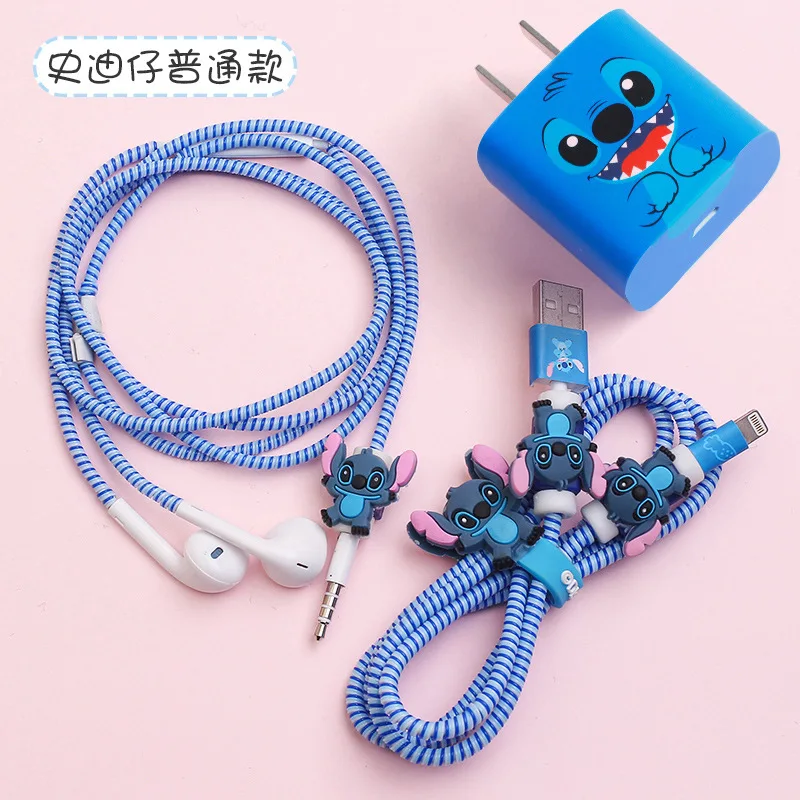 Disney Stitch Apple Data Cable Protective Case iPhone11pro Mobile Phone Line Protective Case 18W Fast Charge Headset Winder Case