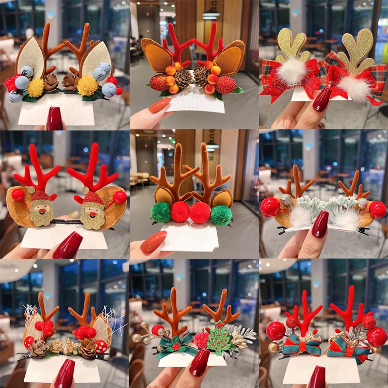 

New Christmas Elk Ear Hair Clip Elk Hairpin Women Girl Santa Snowman Hairpin Xmas Party Barrettes For Kids Cosplay Headwear Gift