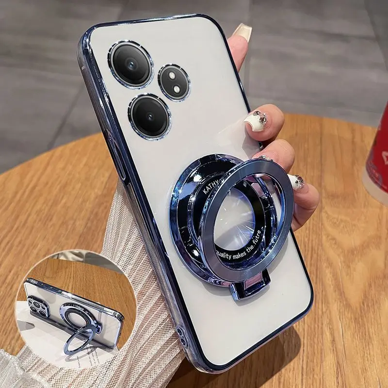 Transparent Electroplating 360° Rotating Bracket TPU Anti-Fall Case