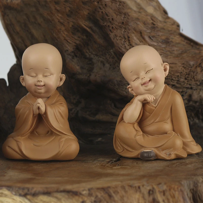 Petite Statue Moine Bouddhiste Faite Main - Décoration Intérieur Ou Voiture - Résine - Environ 10 Cm - Cadeau Spirituel