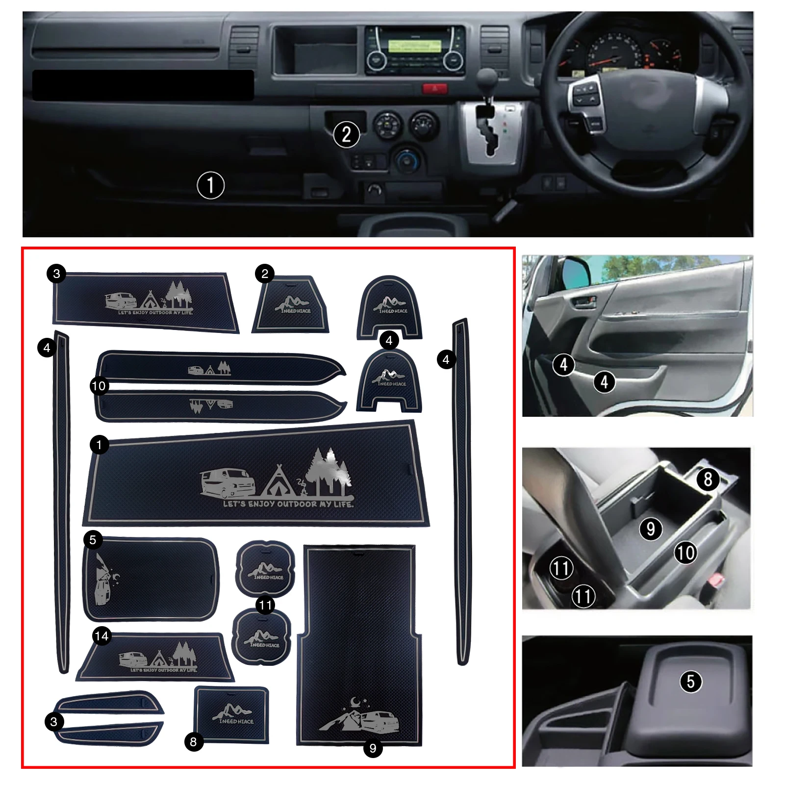 

Non-Slip Car Cup Coaster Slot Pad for Toyota Hiace 200 2020-2023 Year Anti-Slip Mat Pocket Mat Interior Cup Holder Pad 17 Pieces